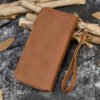 Men’s Crazy Horse Double Zipper Leather Wallet