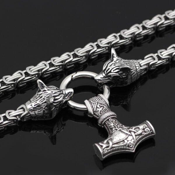Viking Hammer and Wolf Head Chain