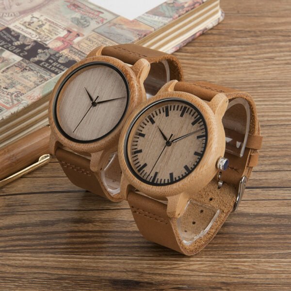 Wood Bobo Bird Bamboo and Leather Watch