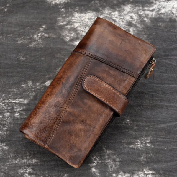 Rubbed Leather Long Wallet