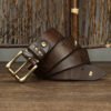 Stitched Cowhide Brass Buckle Belt