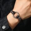 Men’s Casual Leather and Steel Bracelet