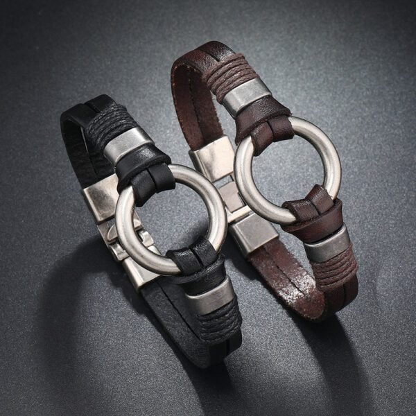 Men’s Casual Leather and Steel Bracelet