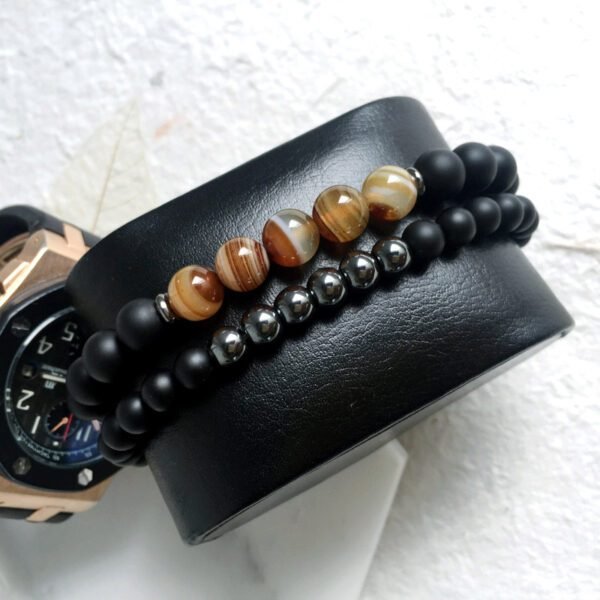 2-Piece Natural Stone Men’s Beaded Bracelet