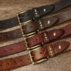Stitched Cowhide Brass Buckle Belt