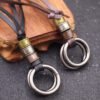 Vintage Leather Double Ring Necklace