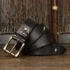 Stitched Cowhide Brass Buckle Belt