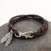 Leather Braided Rope and Feather Bracelet