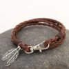 Leather Braided Rope and Feather Bracelet