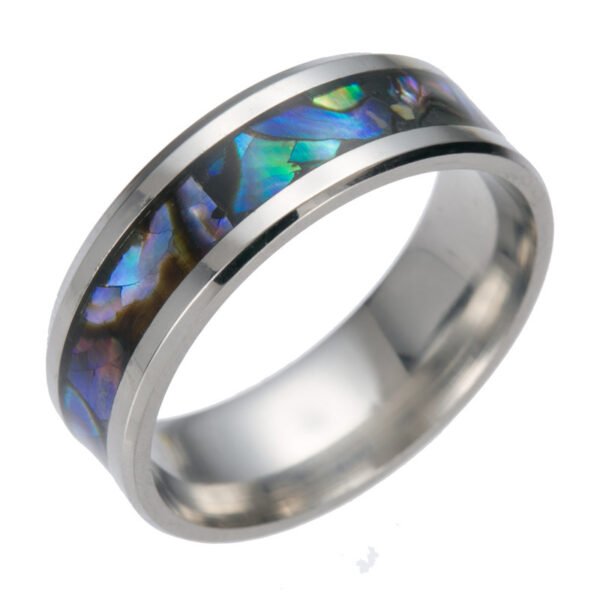 Aurora Band — Titanium Steel & Iridescent Shell Ring