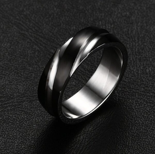 Obsidian Weave — Black Titanium Steel Twill Ring