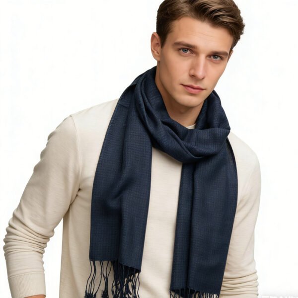 Harrow Line — Navy Herringbone Jacquard & Elongated Scarf